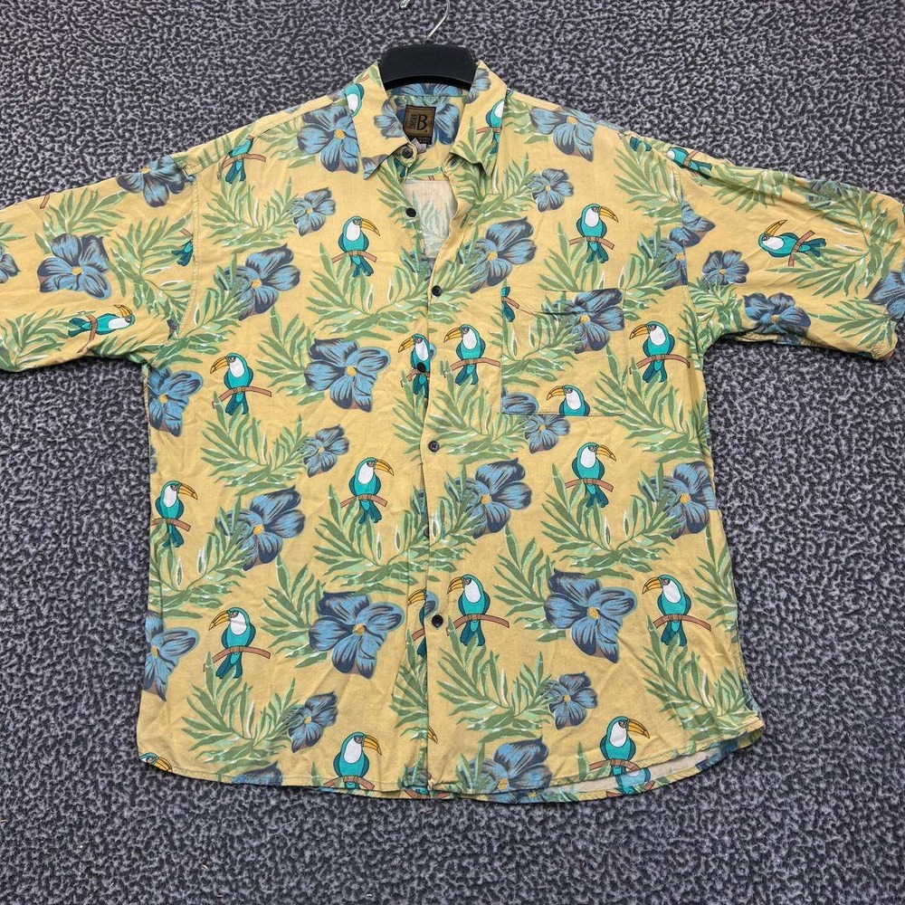 Bruno B Shirt Men Large Hawaiian Floral Button Up Short Sleeve Collared L